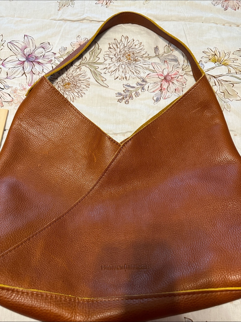 Portland Leather Cognac Pebbled Shoulder Bag - Picture 6 of 11
